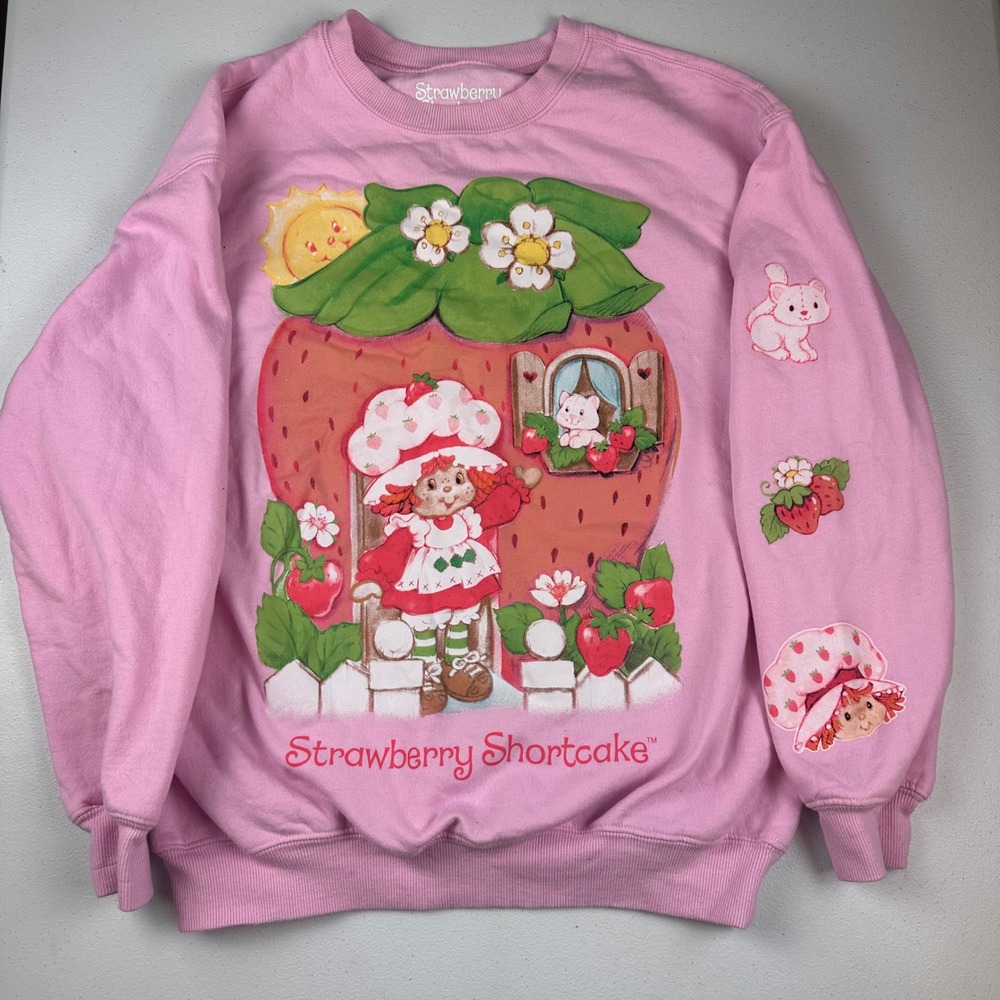 Hybrid Strawberry Shortcake Sweatshirt Womens Medium Pink Graphic Pullover Retro